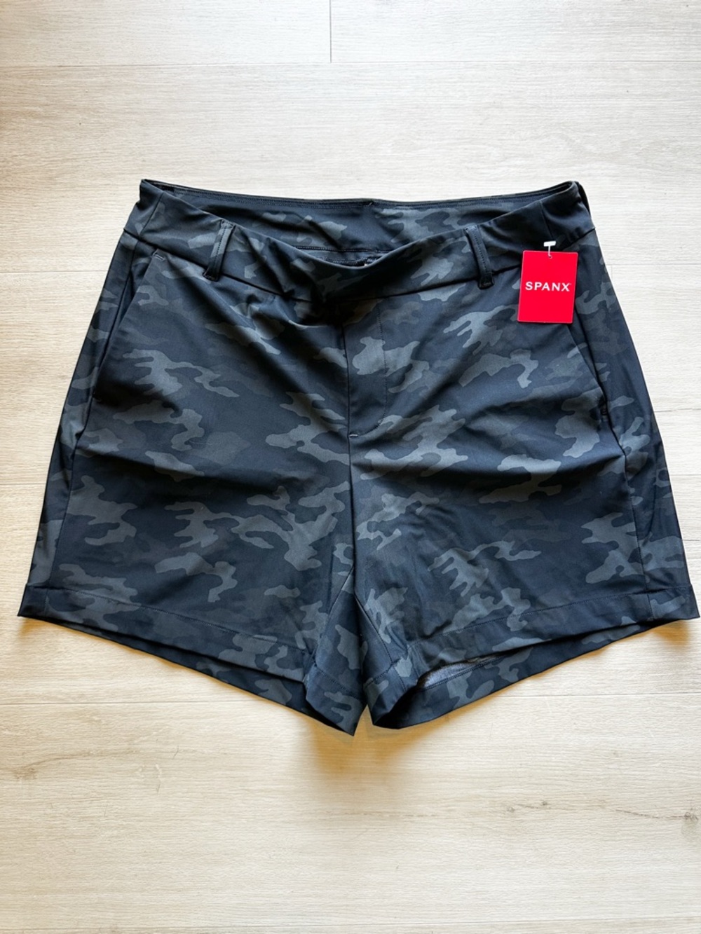 SPANX Black Camo High-Rise Bermuda Shorts